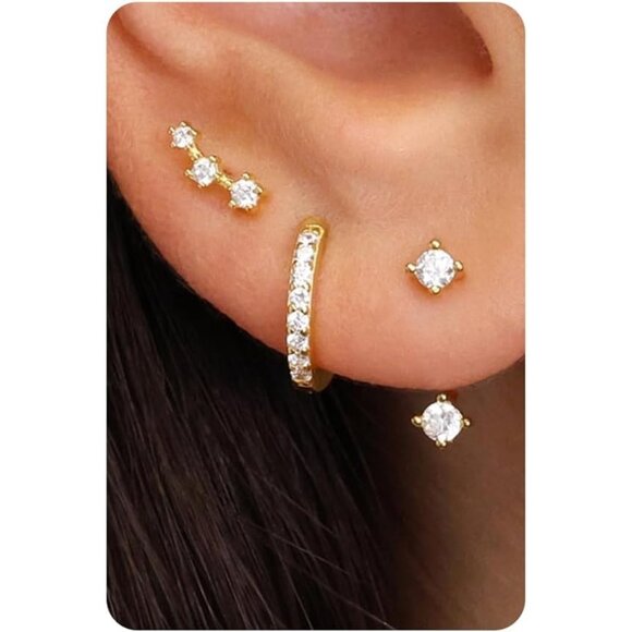 14K Gold Plated Sterling Silver Post | Dainty Earrings Set for Women: Stud - Picture 1 of 7